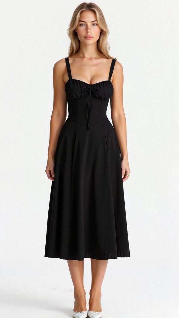 Women's Midi Dress - Floral Print - Sweetheart Neckline - Fitted Bodice - Side Slit